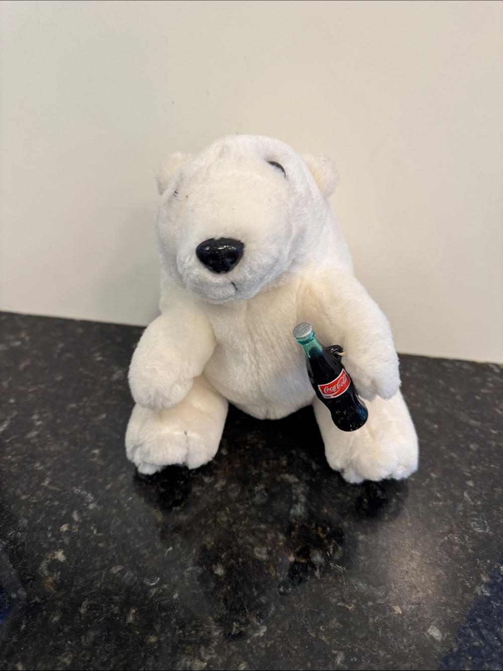 Coca Cola White Plush Polar Bear Holding Mini Coke Bottle